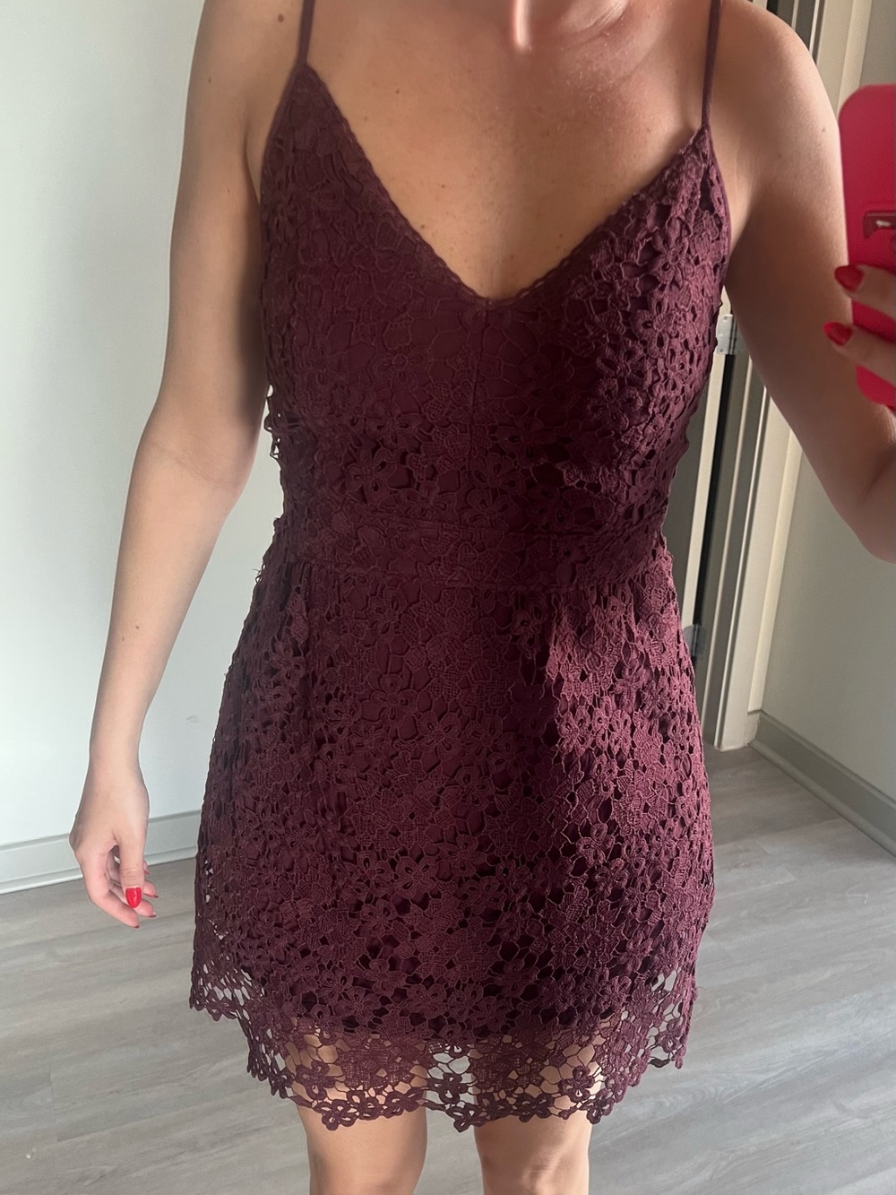 Abercrombie & Fitch Burgundy Lace Spaghetti Strap Mini Dress size medium